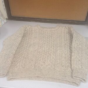 Aran Sweater Market Cream Wool Crew Neck Sweater